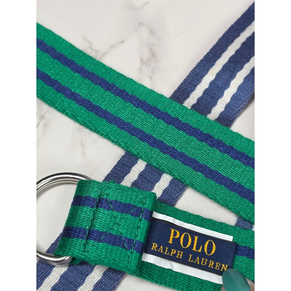 Polo Ralph Lauren Boys Striped D-Ring Belts Set of 2 Green Blue Size 10-12 - Picture 3 of 7